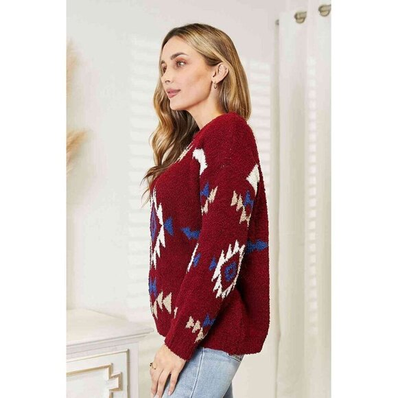HEYSON Full Size Aztec Soft Fuzzy Sweater Color Red Wine Size 3X - Picture 3 of 11